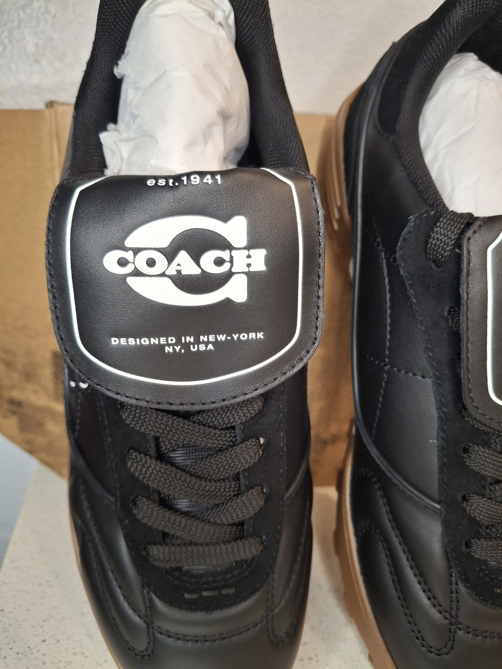 Coach Black Leather Sneakers with Gum Sole - Picture 2 of 6